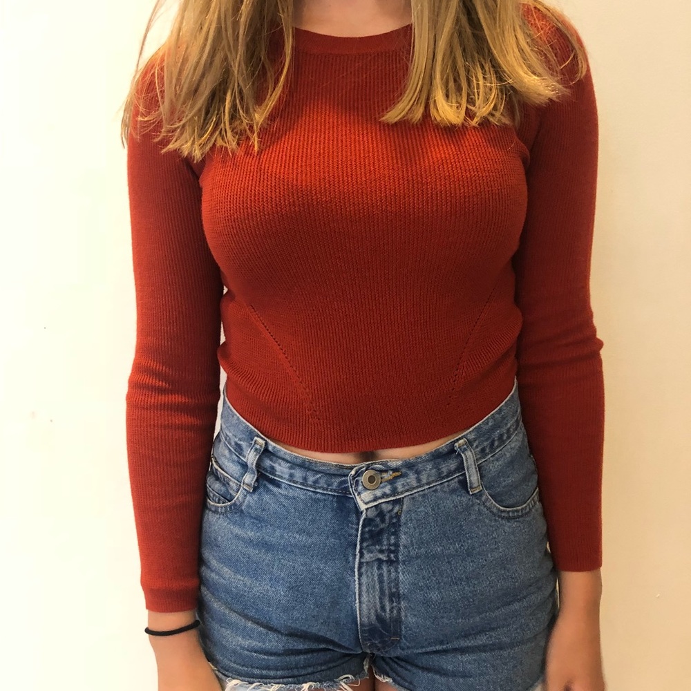 H&M long sleeve orange/rust cropped sweater